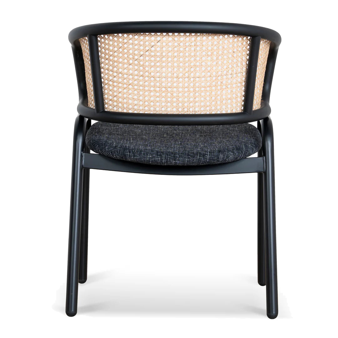 Fabric Dining Chair - Dark Grey with Rattan Back (Set of 2)