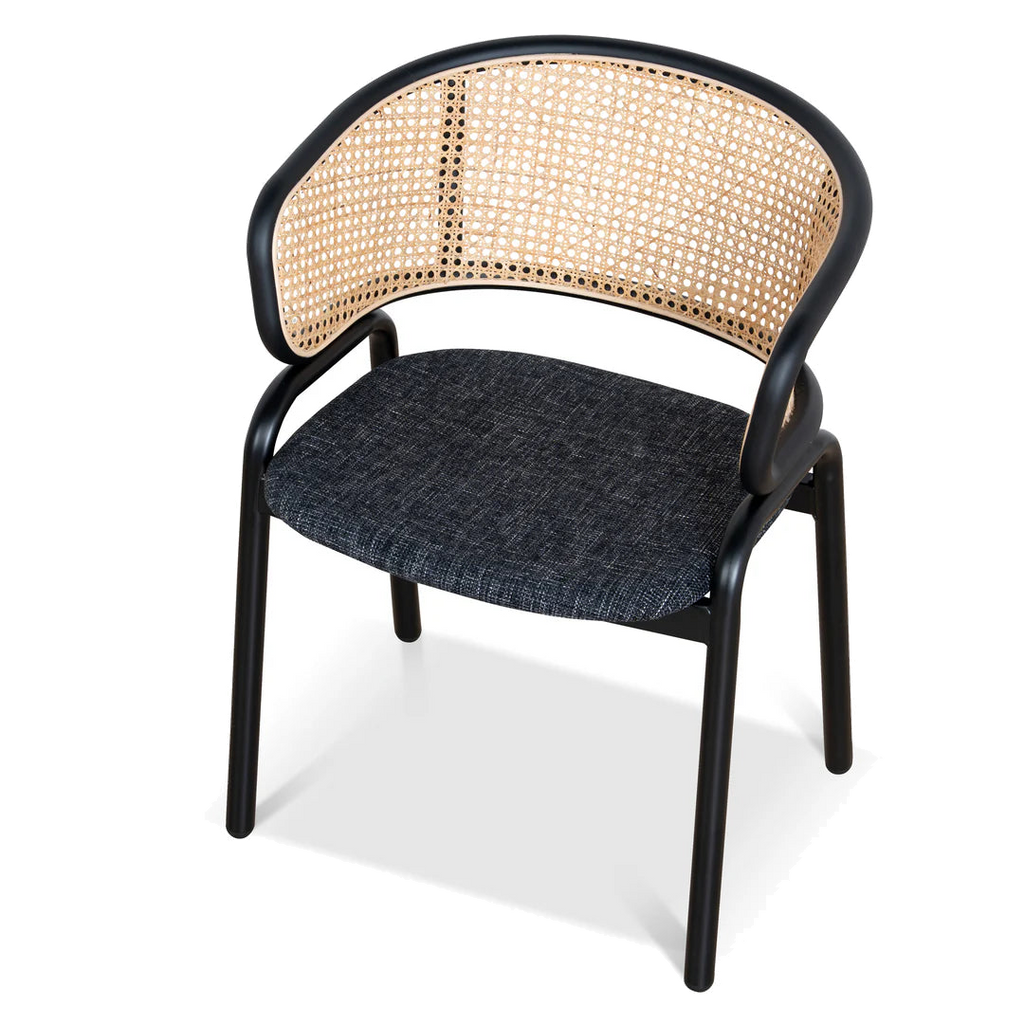 Fabric Dining Chair - Dark Grey with Rattan Back (Set of 2)