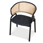 Fabric Dining Chair - Dark Grey with Rattan Back (Set of 2)