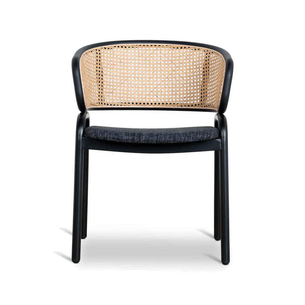 Fabric Dining Chair - Dark Grey with Rattan Back (Set of 2)