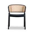 Fabric Dining Chair - Dark Grey with Rattan Back (Set of 2)