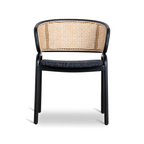 Fabric Dining Chair - Dark Grey with Rattan Back (Set of 2)