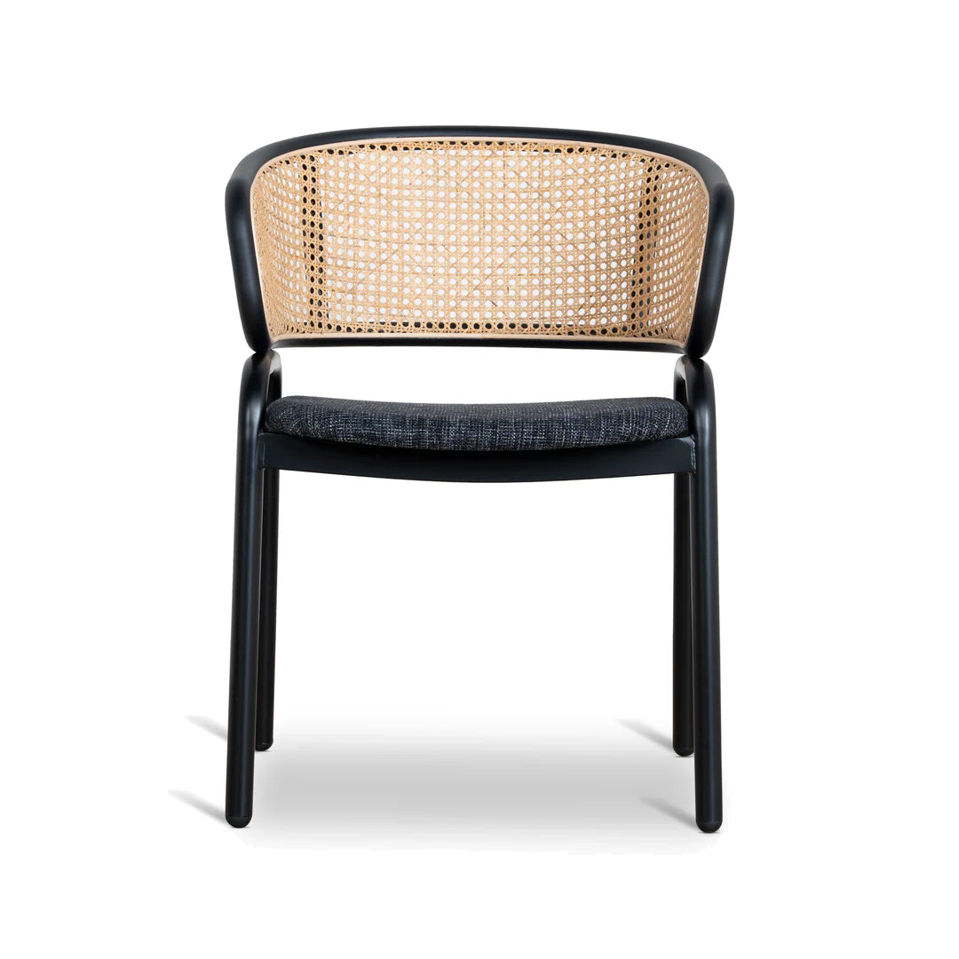 Fabric Dining Chair - Dark Grey with Rattan Back (Set of 2)