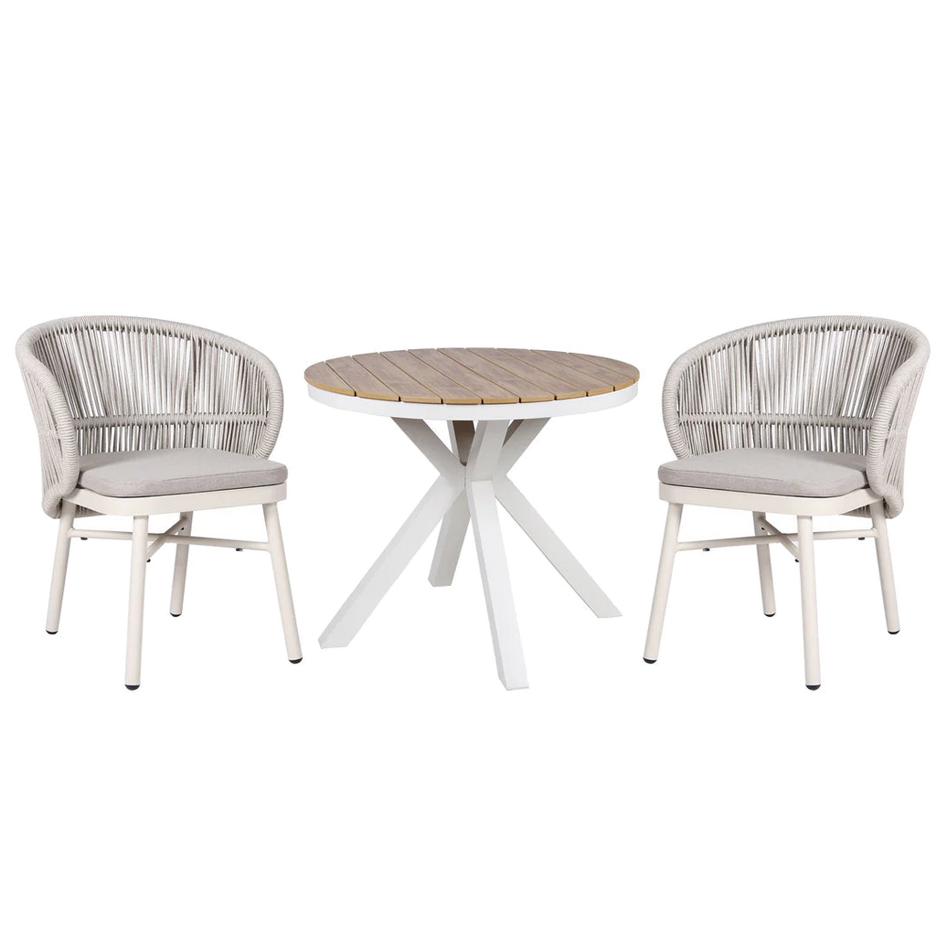 90cm Round Sand White Outdoor Dining Table - Natural