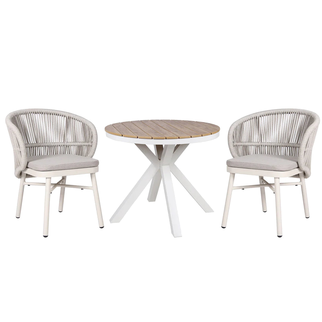 90cm Round Sand White Outdoor Dining Table - Natural