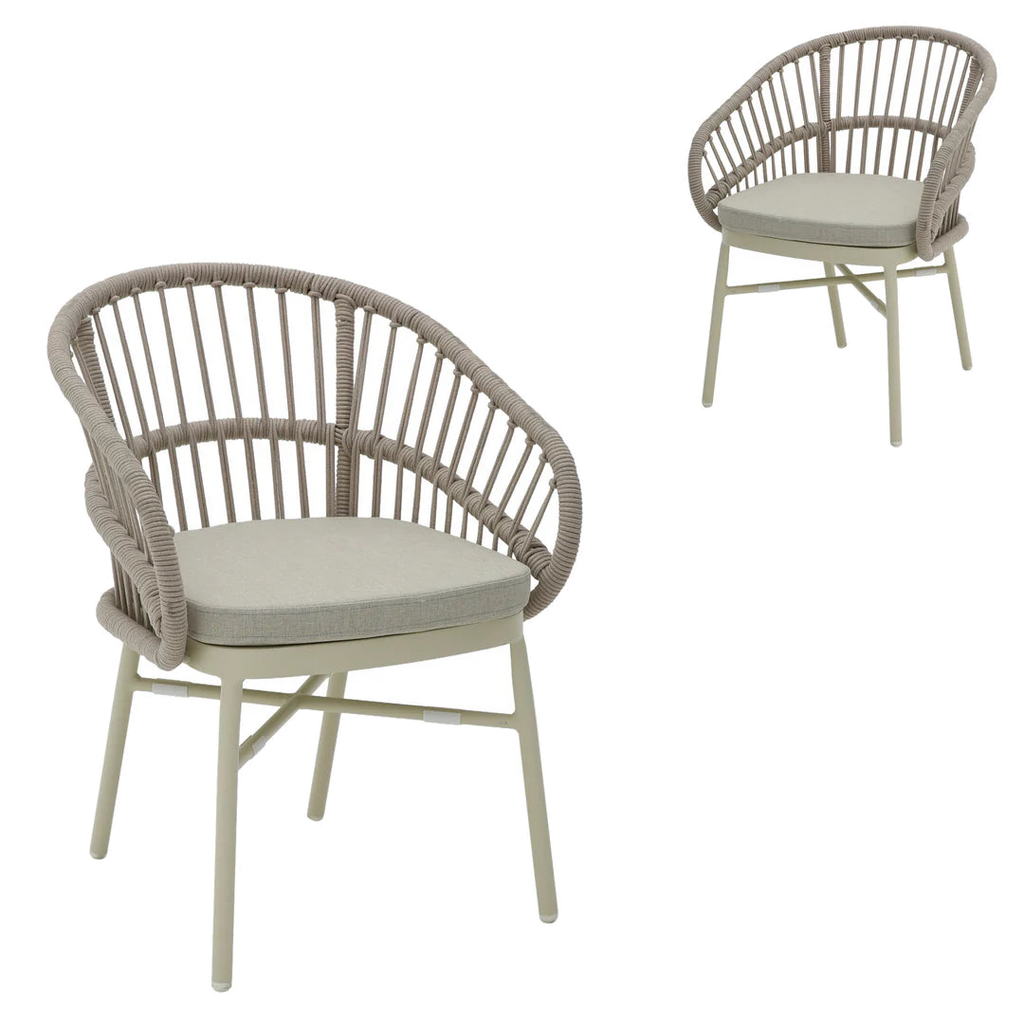 Taupe Rattan Outdoor Dining Chair - Beige Cushion (Set of 2)