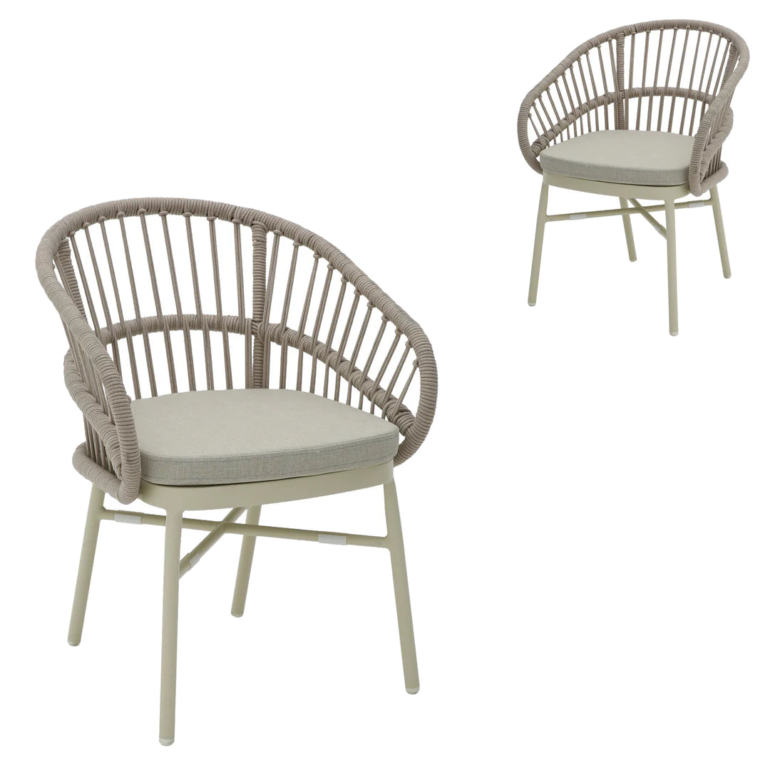 Taupe Rattan Outdoor Dining Chair - Beige Cushion (Set of 2)