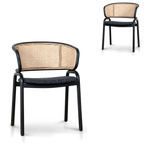 Fabric Dining Chair - Dark Grey with Rattan Back (Set of 2)