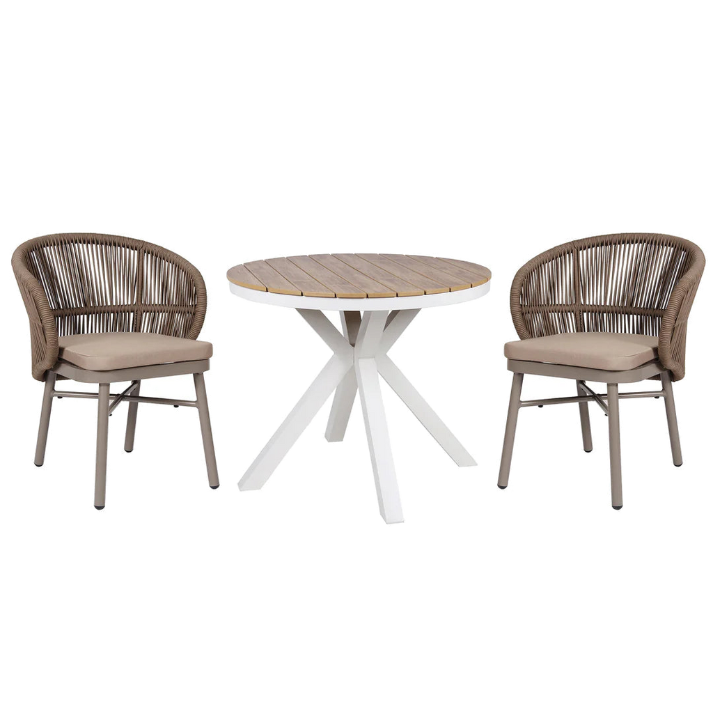 90cm Round Sand White Outdoor Dining Table - Natural
