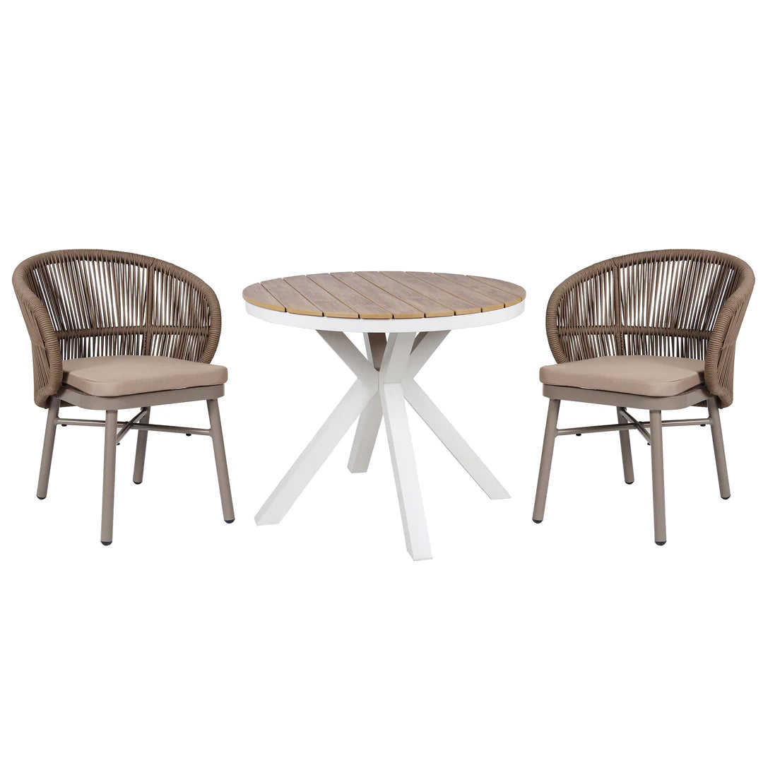 90cm Round Sand White Outdoor Dining Table - Natural