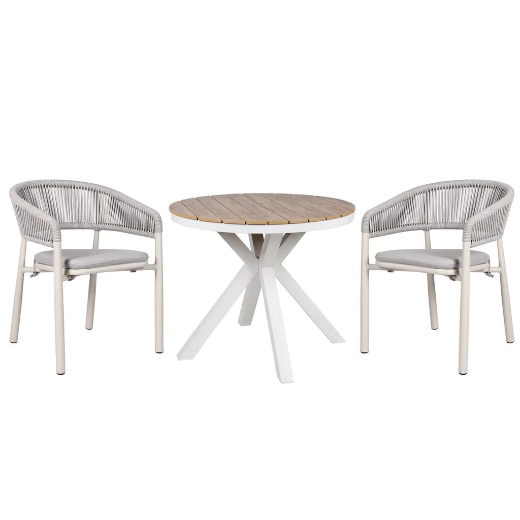 90cm Round Sand White Outdoor Dining Table - Natural