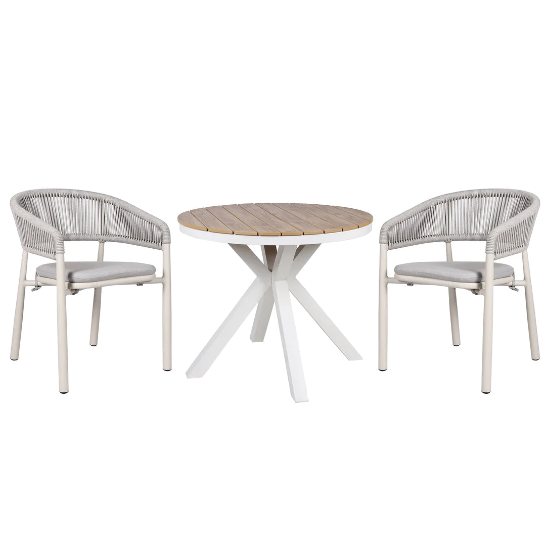 90cm Round Sand White Outdoor Dining Table - Natural