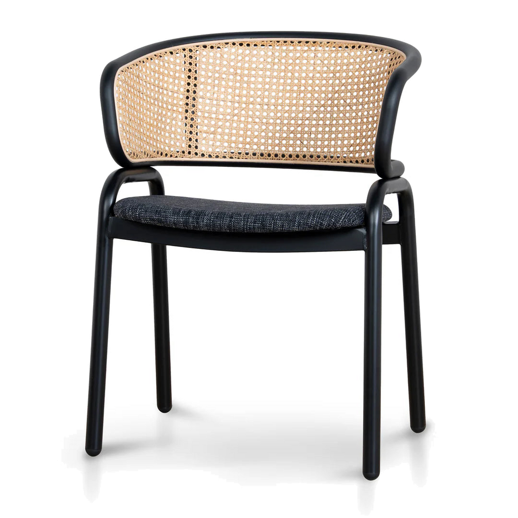 Fabric Dining Chair - Dark Grey with Rattan Back (Set of 2)