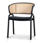 Fabric Dining Chair - Dark Grey with Rattan Back (Set of 2)