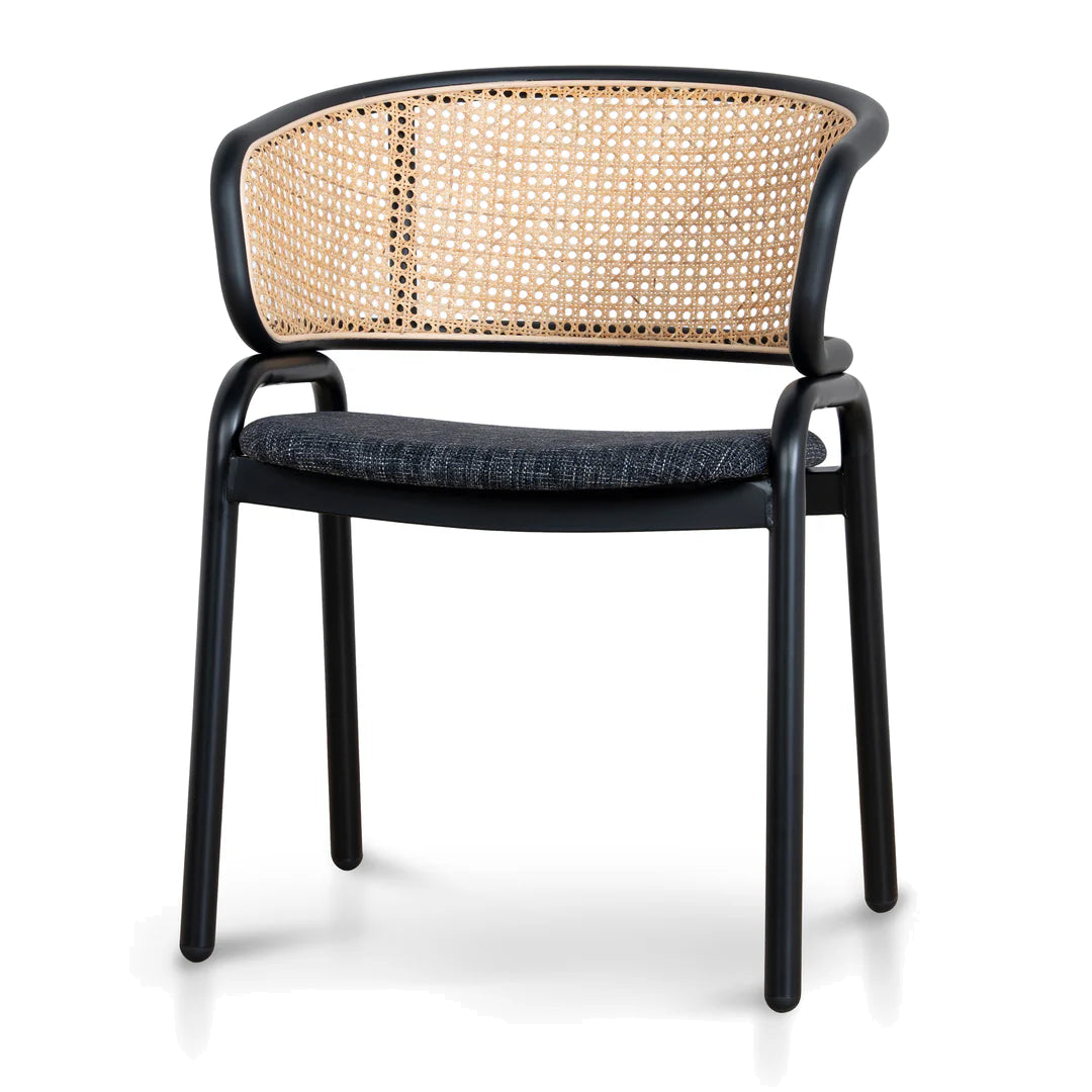 Fabric Dining Chair - Dark Grey with Rattan Back (Set of 2)