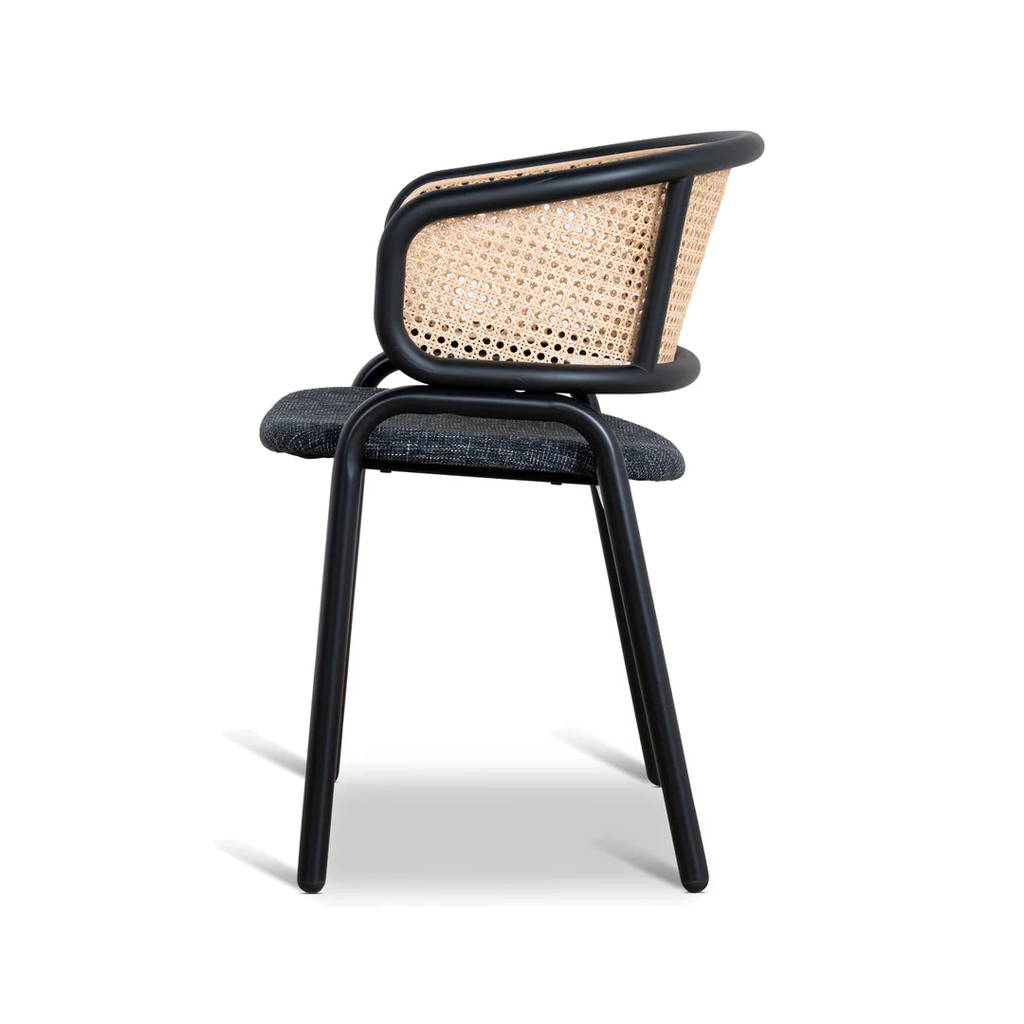 Fabric Dining Chair - Dark Grey with Rattan Back (Set of 2)