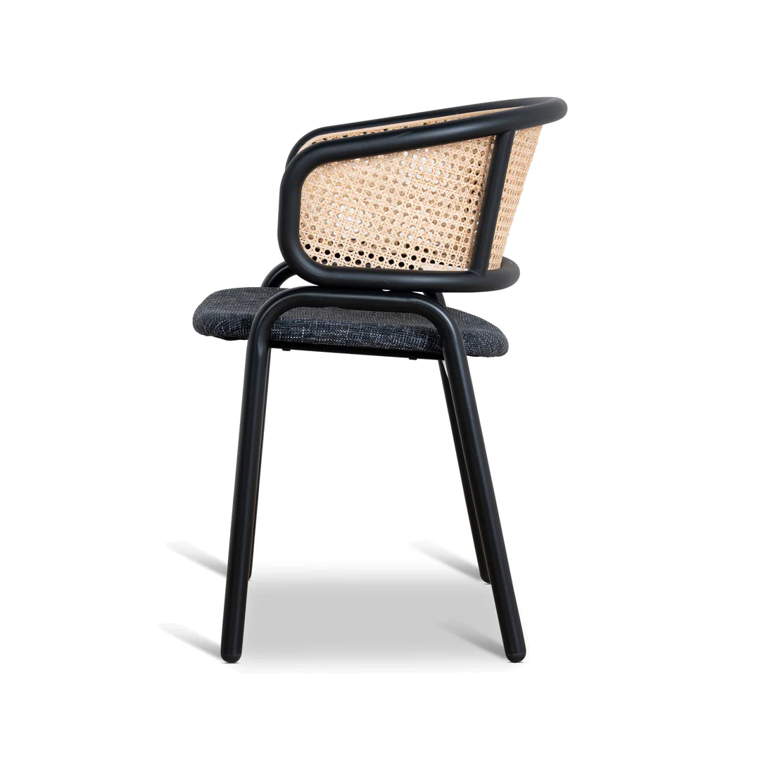 Fabric Dining Chair - Dark Grey with Rattan Back (Set of 2)