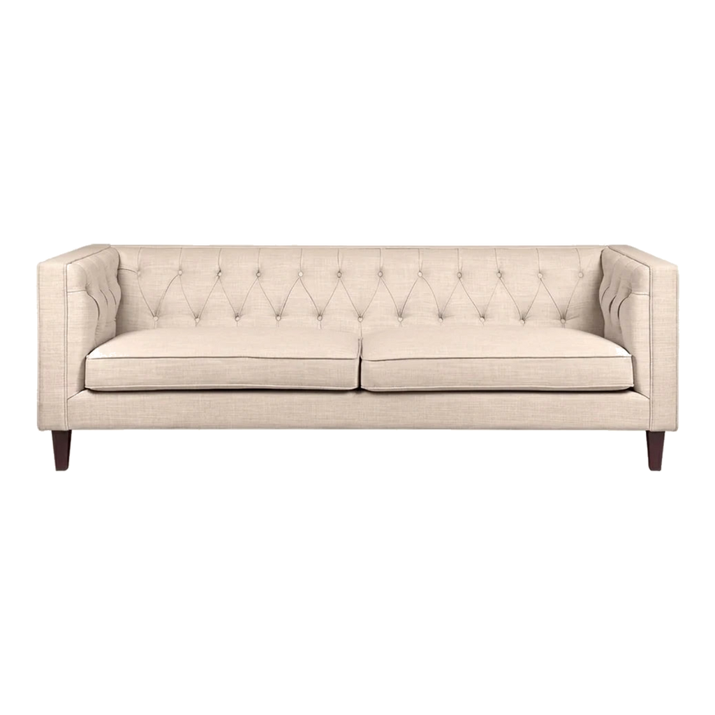 Tuxedo 3 Seater Tufted Sofa - Fawn Linen