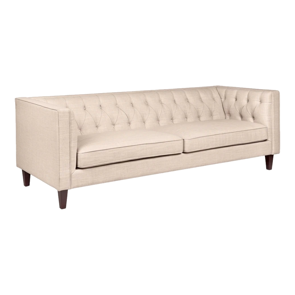 Tuxedo 3 Seater Tufted Sofa - Fawn Linen