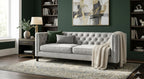 Tuxedo 3 Seater Tufted Sofa Cool Grey Linen