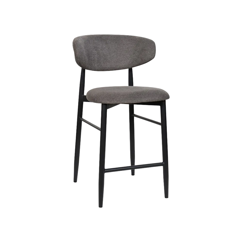 Louis Fabric Bar Stool - Dark Grey Black