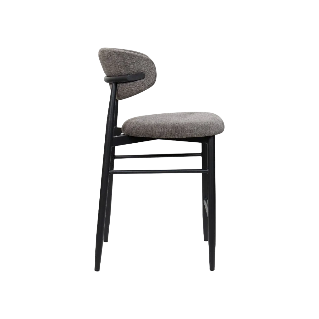 Louis Fabric Bar Stool - Dark Grey Black