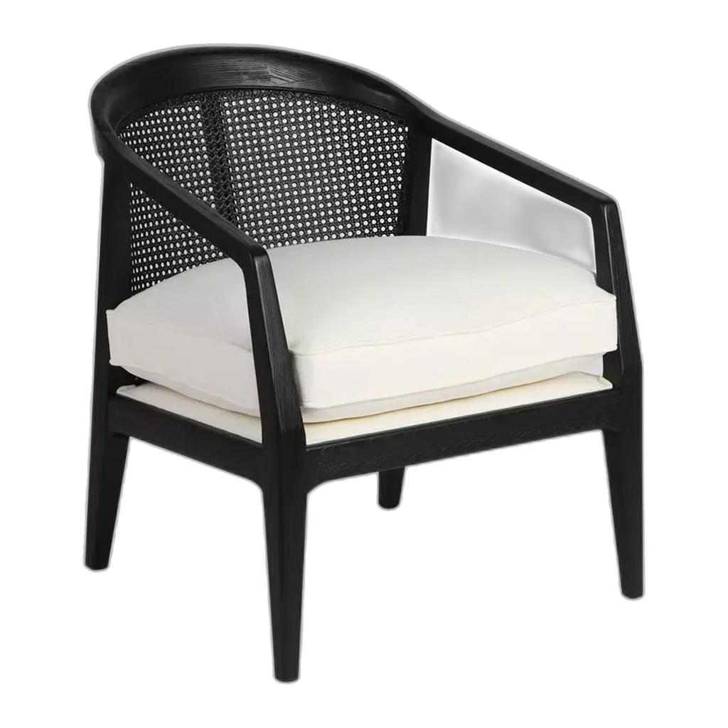 Willow Black Rattan Arm Chair - White Linen