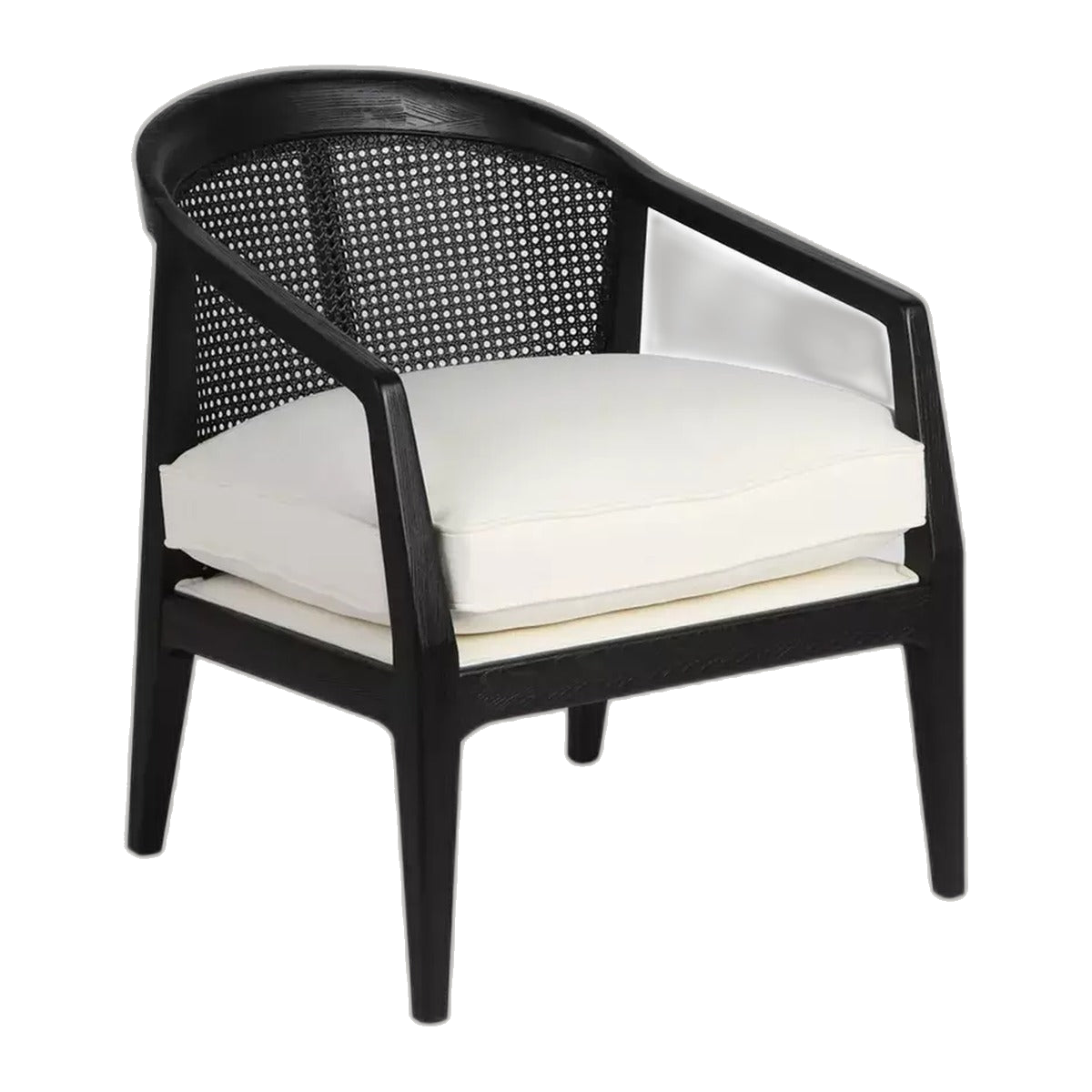 Willow Black Rattan Arm Chair - White Linen